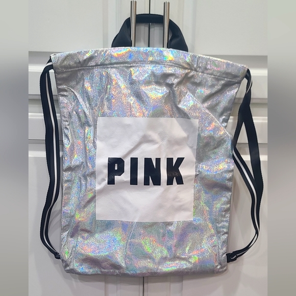 Victoria's Secret PINK Metallic Drawstring Backpack Travel Tote, NWT - Picture 3 of 7